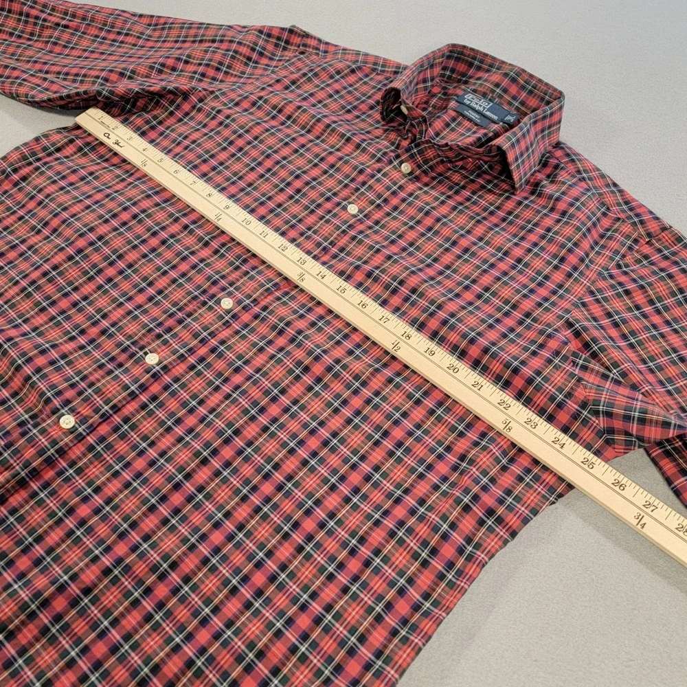 Polo Ralph Lauren Regent Custom Fit Plaid Shirt‎ Red Blue Men's XL Button Down